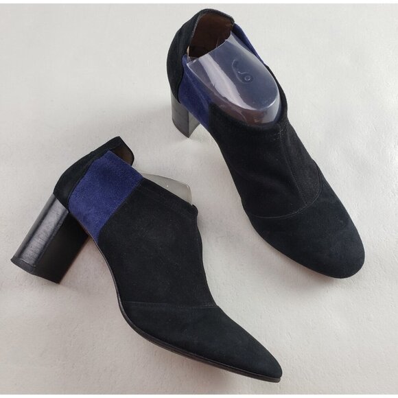 Aquatalia Vale Stretch Ankle Boot Womens 7.5 Black Suede Heeled Pull On Italy - Picture 1 of 15